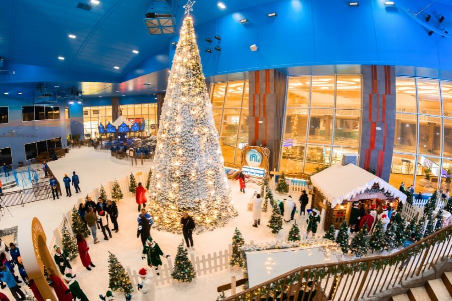 winter village and christmas tree at Snow Abu Dhbai