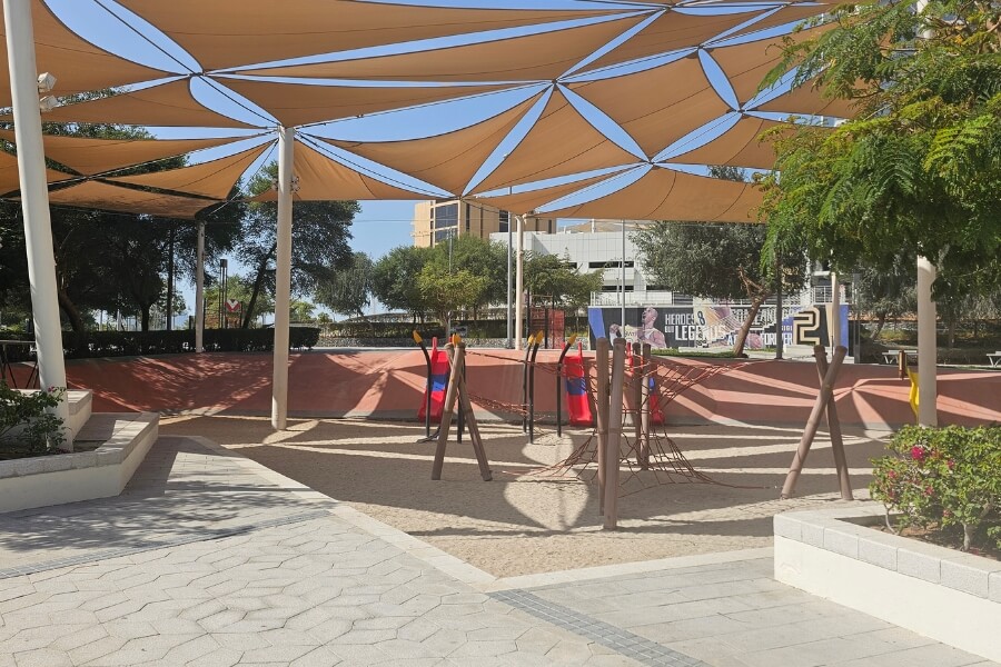 shaded playground in Reem central park, Abu Dhabi
